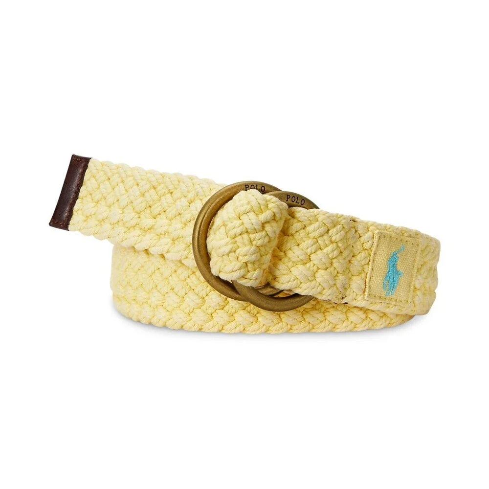 Polo Ralph Lauren Belt Men's Small Yello Cotton Braided Adjustable Buckle FTS12